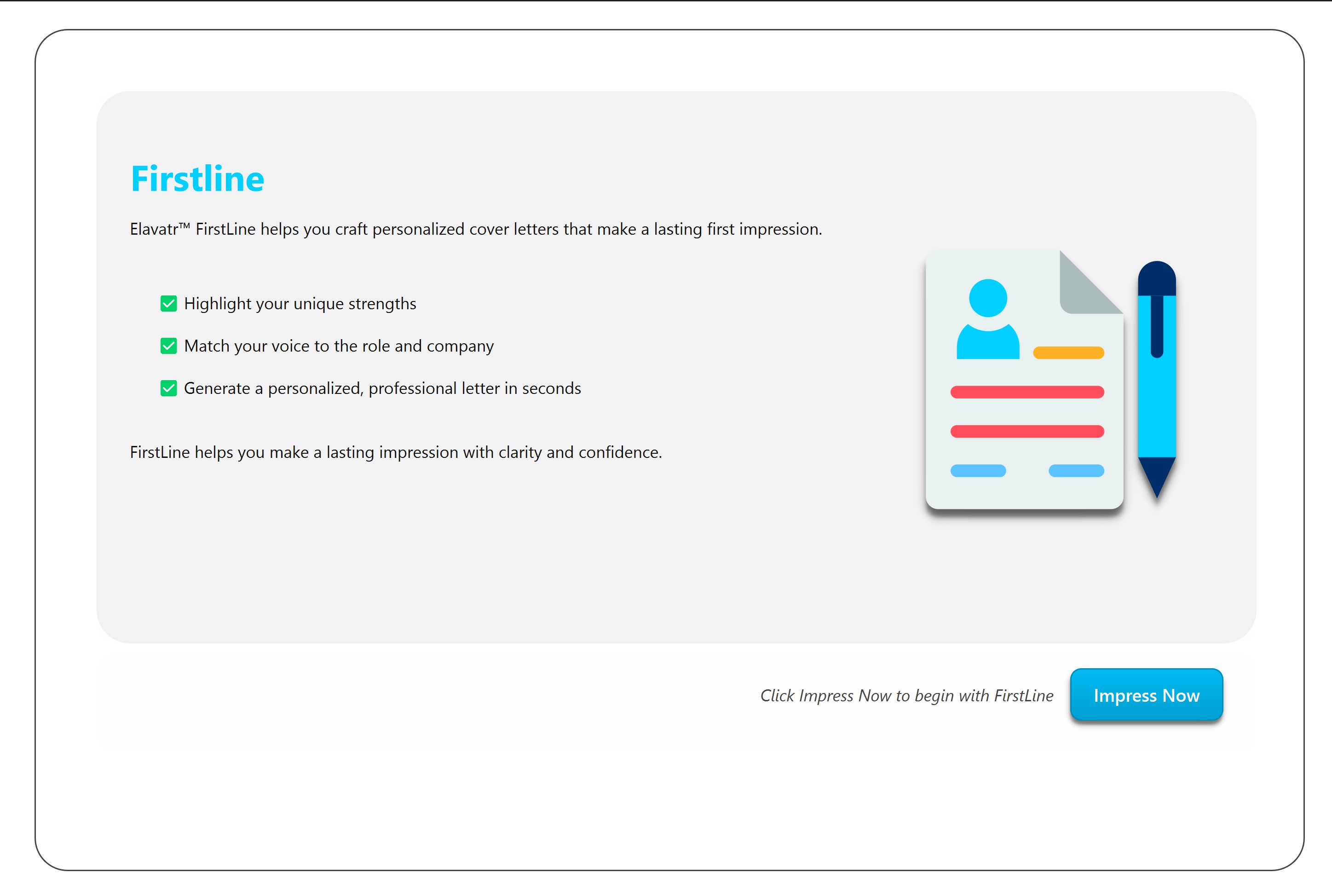 Firstline AI cover letter interface light mode