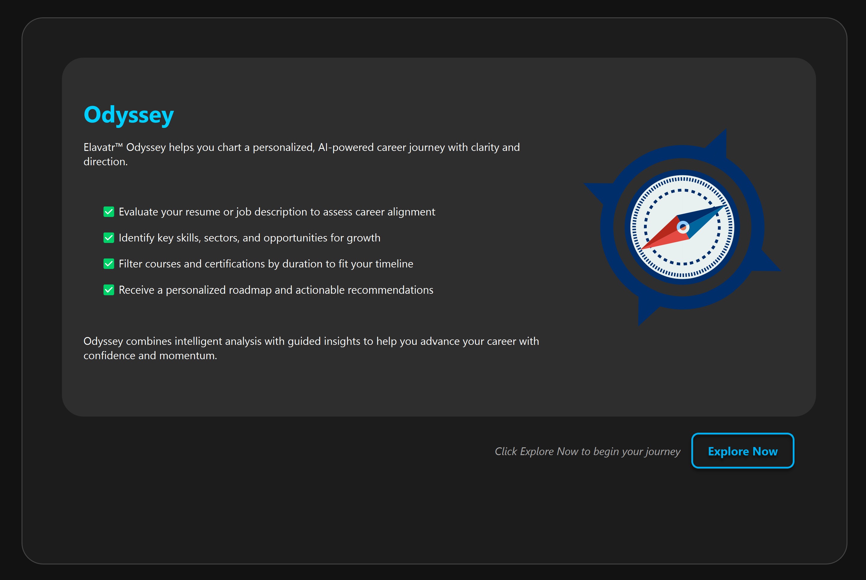 Odyssey learning pathway and skill roadmap interface dark mode