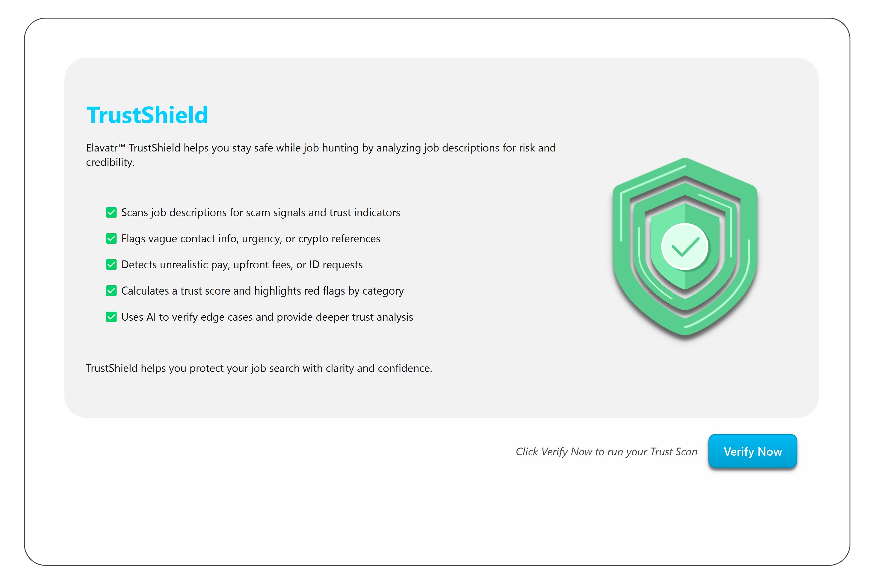 TrustShield job trust analysis interface light mode